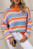 Striped Round Neck Dropped Shoulder Sweater - Trendsi - Flyclothing LLC
