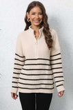 Mock Neck Long Sleeve Zip-Up Sweater - Trendsi - Flyclothing LLC