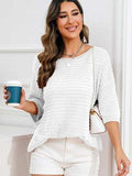 Rolled Round Neck Dropped Shoulder Slit Sweater - Trendsi - Flyclothing LLC