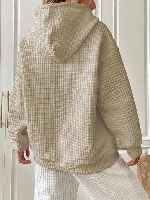 Textured Drawstring Drop Shoulder Hoodie - Trendsi - Flyclothing LLC