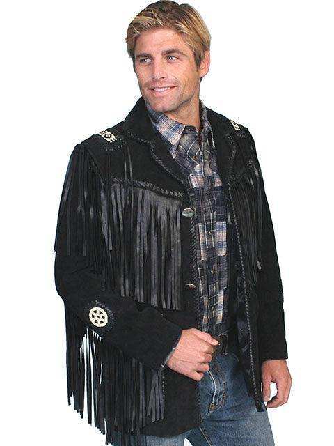 Scully BLACK BOAR SUEDE HAND LACED BEAD TRIM COAT - Scully Leather - Flyclothing LLC