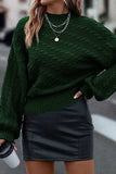 Cable-Knit Mock Neck Dropped Shoulder Sweater - Trendsi - Flyclothing LLC