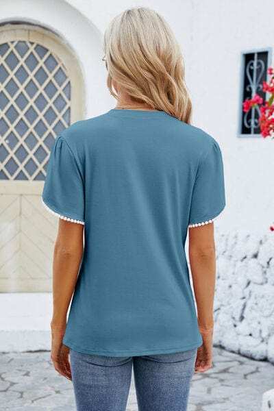 Round Neck Petal Sleeve T-Shirt - Trendsi - Flyclothing LLC