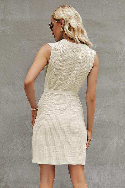 Tied Round Neck Sleeveless Sweater Dress - Trendsi - Flyclothing LLC
