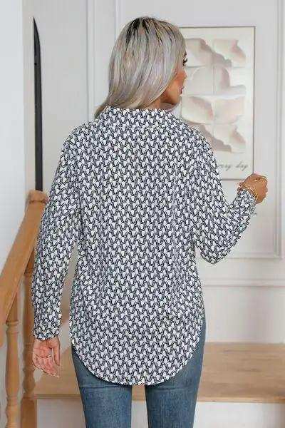 Printed Buttoned Long Sleeve Shirt - Trendsi - Flyclothing LLC