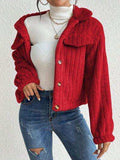Fuzzy Button Up Collared Neck Jacket - Trendsi - Flyclothing LLC