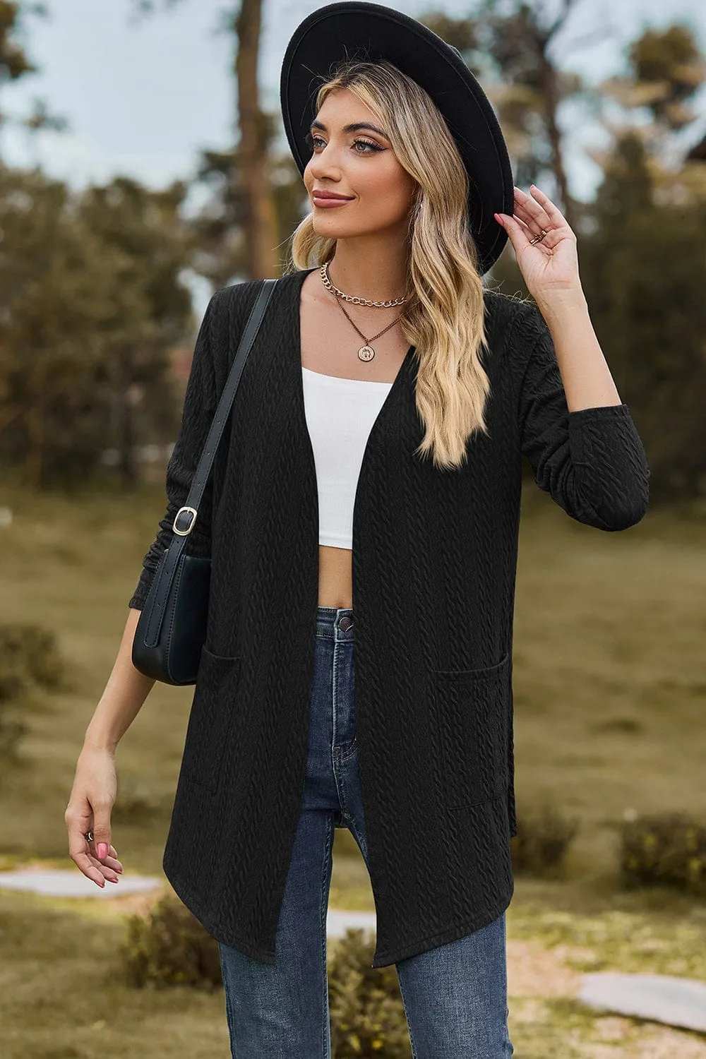 Open Front Long Sleeve Cardigan - Trendsi - Flyclothing LLC