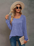 Heathered Square Neck Long Sleeve T-Shirt - Trendsi - Flyclothing LLC