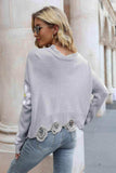 Flower Distressed Long Sleeve Sweater - Trendsi - Flyclothing LLC