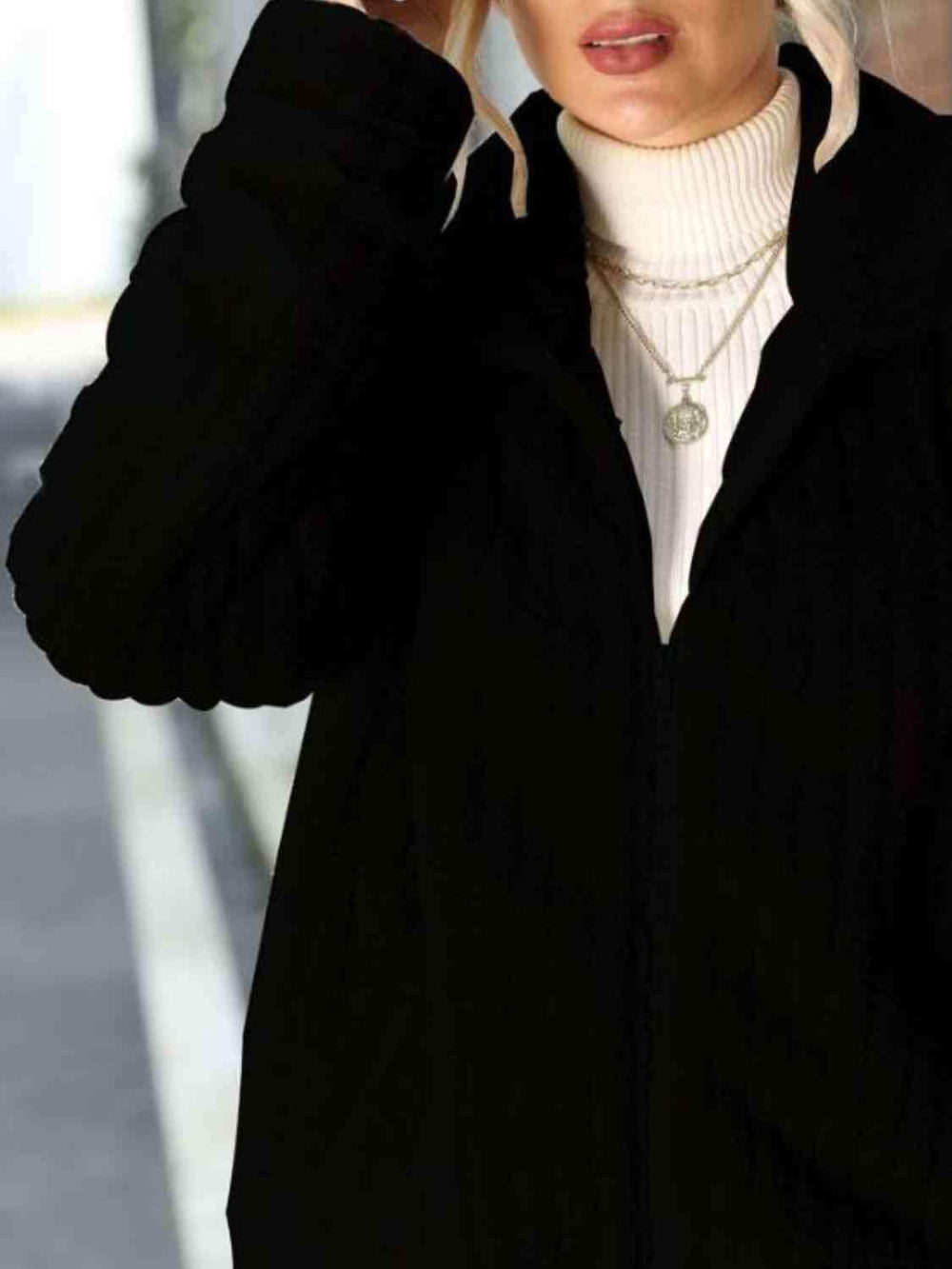 Zip-Up Collared Ribbed Jacket - Trendsi - Flyclothing LLC