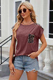 Leopard Round Neck Cap Sleeve T-Shirt - Trendsi - Flyclothing LLC