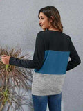Color Block Round Neck Long Sleeve T-Shirt - Trendsi - Flyclothing LLC