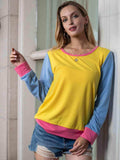 Contrast Round Neck Long Sleeve Top - Trendsi - Flyclothing LLC