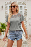 Spliced Lace Flutter Sleeve Top - Trendsi - Flyclothing LLC