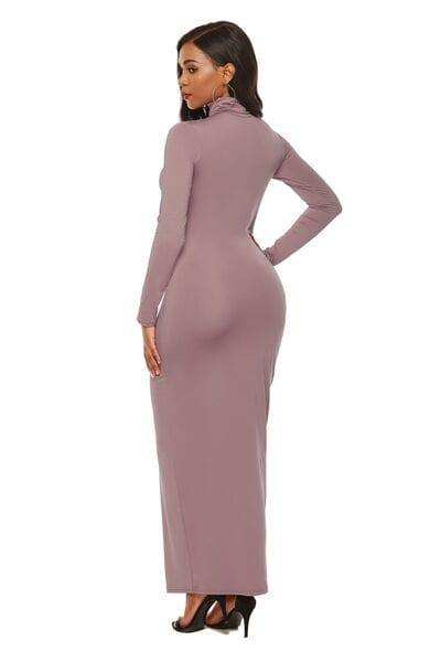 Mock Neck Long Sleeve Maxi Slim Dress - Trendsi - Flyclothing LLC