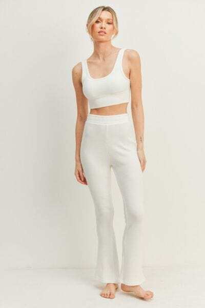 Kimberly C Waffle Tank and High Waist Flare Pants Set - Trendsi - Flyclothing LLC