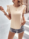 Ruffle Trim Short Sleeve Round Neck Blouse - Trendsi - Flyclothing LLC