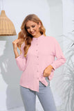 Mock Neck Buttoned Long Sleeve Shirt - Trendsi - Flyclothing LLC
