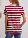 Striped V-Neck Short Sleeve T-Shirt - Trendsi - Flyclothing LLC