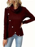 Decorative Button Turtleneck Long Sleeve T-Shirt - Trendsi - Flyclothing LLC