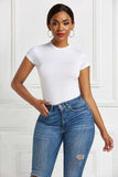 Round Neck Short Sleeve Bodysuit - Trendsi - Flyclothing LLC