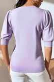 Round Neck Puff Sleeve Knit Top - Trendsi - Flyclothing LLC