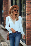 V-Neck Lace Detail Long Sleeve Top - Trendsi - Flyclothing LLC