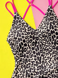 Leopard Plunge Spaghetti Strap One-Piece Swimwear - Trendsi - Flyclothing LLC
