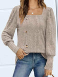 Decorative Button Square Neck Top - Trendsi - Flyclothing LLC
