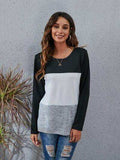 Color Block Round Neck Long Sleeve T-Shirt - Trendsi - Flyclothing LLC