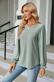 Round Neck Flounce Sleeve Blouse - Trendsi - Flyclothing LLC