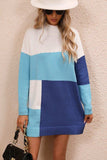Color Block Mock Neck Dropped Shoulder Sweater Dress - Trendsi - Flyclothing LLC