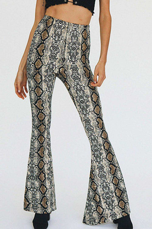 Snakeskin Print Flare Pants - Trendsi - Flyclothing LLC