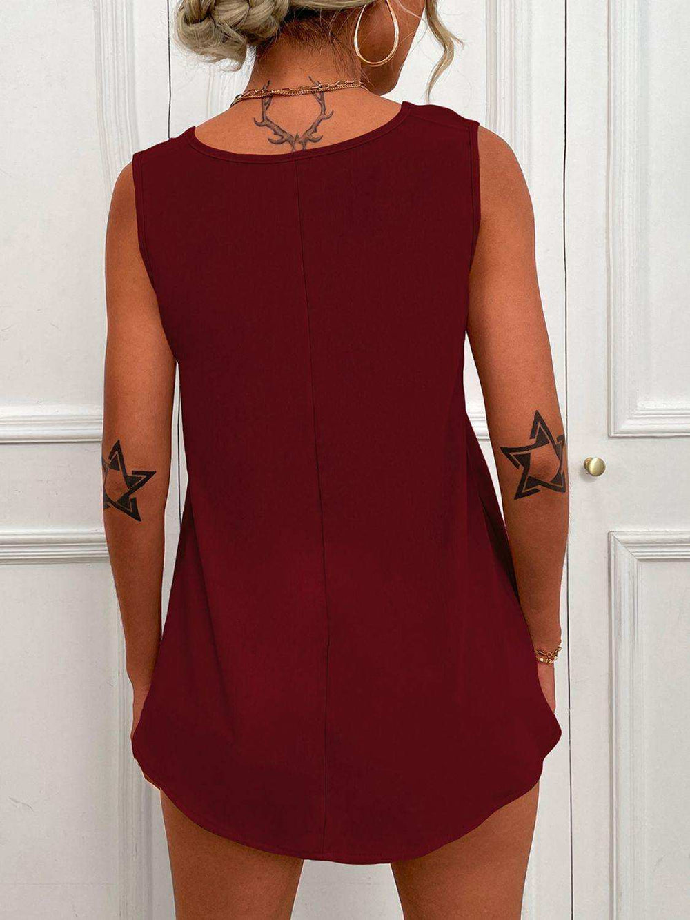 V-Neck Curved Hem Tunic Tank - Trendsi - Flyclothing LLC