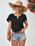 Cutout Round Neck Petal Sleeve Blouse - Trendsi - Flyclothing LLC