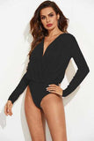 Surplice Long Sleeve Bodysuit - Trendsi - Flyclothing LLC