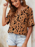 Printed Notched Neck Half Sleeve Blouse - Trendsi - Flyclothing LLC