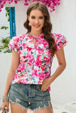 Floral Tie Neck Flutter Sleeve Blouse - Trendsi - Flyclothing LLC