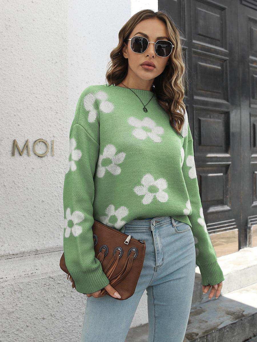 Floral Dropped Shoulder Sweater - Trendsi - Flyclothing LLC