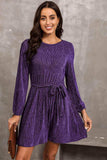 Round Neck Tie Front Long Sleeve Dress - Trendsi - Flyclothing LLC