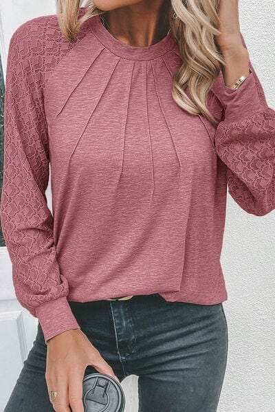 Heathered Round Neck Long Sleeve T-Shirt - Trendsi - Flyclothing LLC