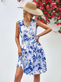 Floral V-Neck Tie Waist Sleeveless Dress - Trendsi - Flyclothing LLC