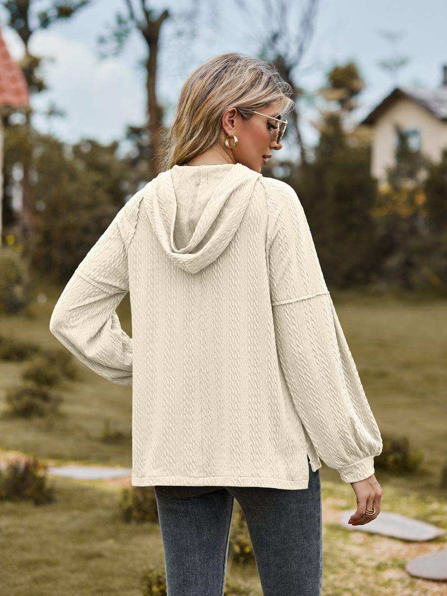 Cable-Knit Dropped Shoulder Hoodie - Trendsi - Flyclothing LLC