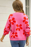 Floral Print Round Neck Dropped Shoulder Pullover Sweater - Trendsi - Flyclothing LLC