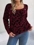 Leopard Buttoned Square Neck Sweater - Trendsi - Flyclothing LLC