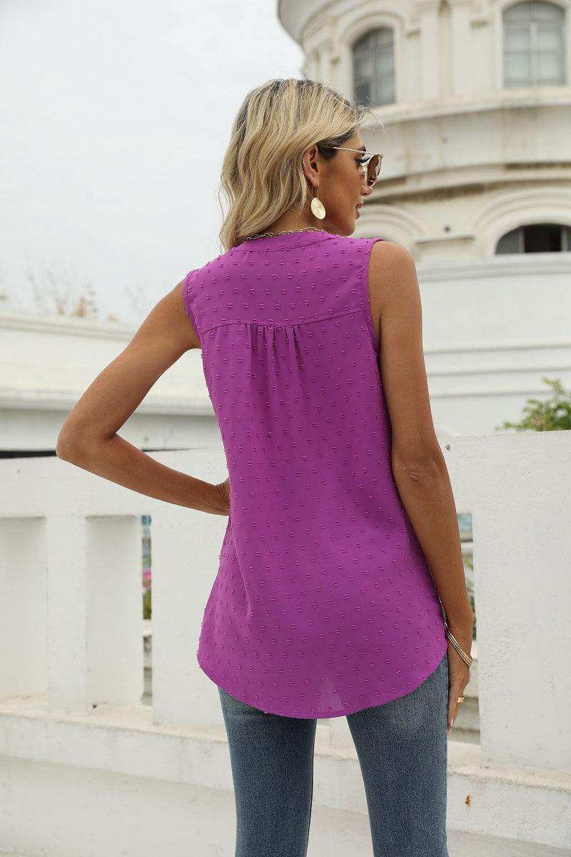 Swiss Dot Notched Neck Tank - Trendsi - Flyclothing LLC