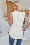 Eyelet Decorative Button V-Neck Tank - Trendsi - Flyclothing LLC