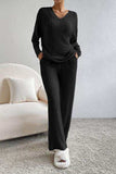 Ribbed V-Neck Top and Pants Lounge Set - Trendsi - Flyclothing LLC