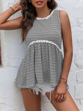 Striped Lace Trim Round Neck Tank - Trendsi - Flyclothing LLC