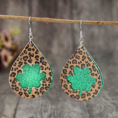 Leopard Hollowed Leather Teardrop Earrings - Trendsi - Flyclothing LLC